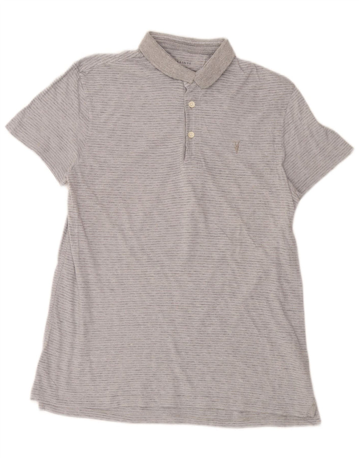 All Saints Mens Polo Shirt Small Grey Pinstripe Cotton