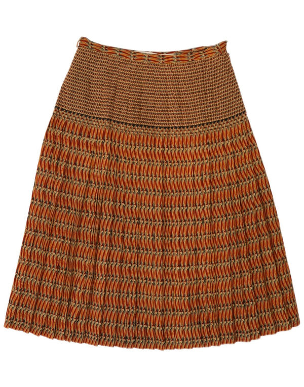 Vintage Womens Pleated A-Line Skirt Large W30 Brown Striped Wool