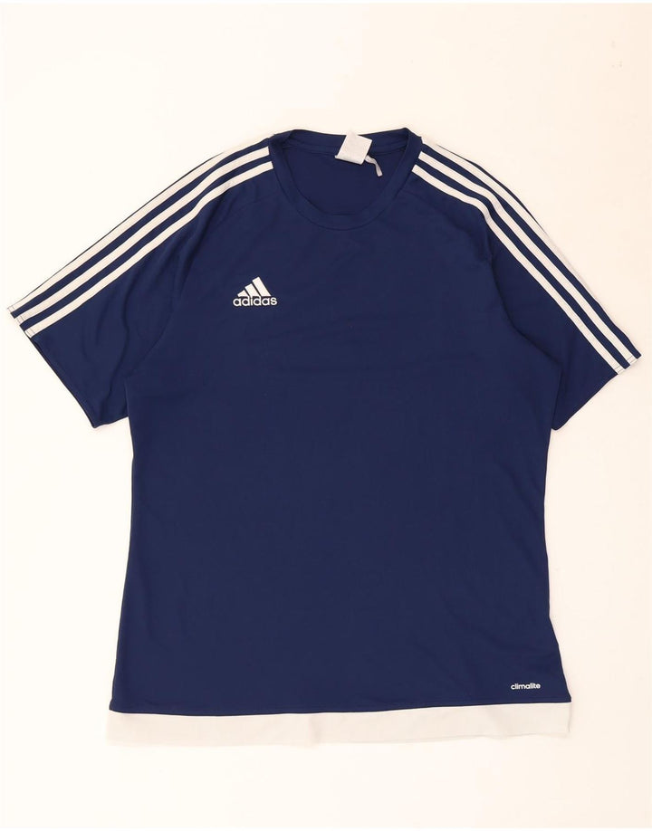 Adidas Mens Climalite T-Shirt Top Large Navy Blue Colourblock Polyester