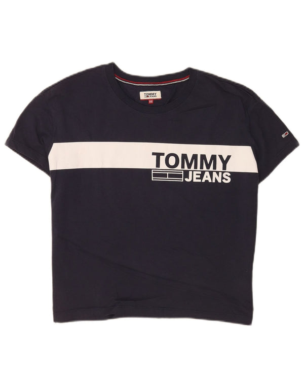 Tommy Hilfiger Womens Graphic T-Shirt Top UK 6 XS Navy Blue Colourblock