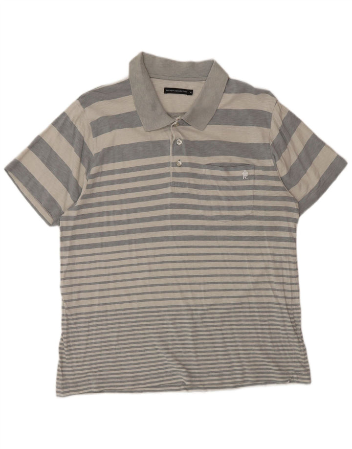 French Connection Mens Polo Shirt XL Grey Striped Cotton