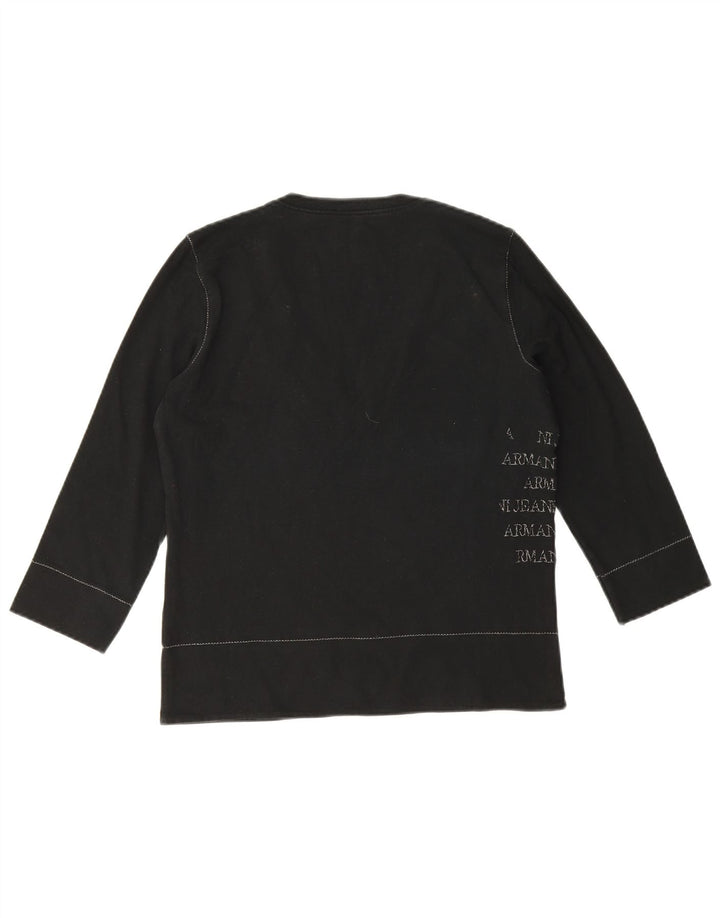 Armani Jeans Womens Crop Graphic Top 3/4 Sleeve UK 16 Large Black