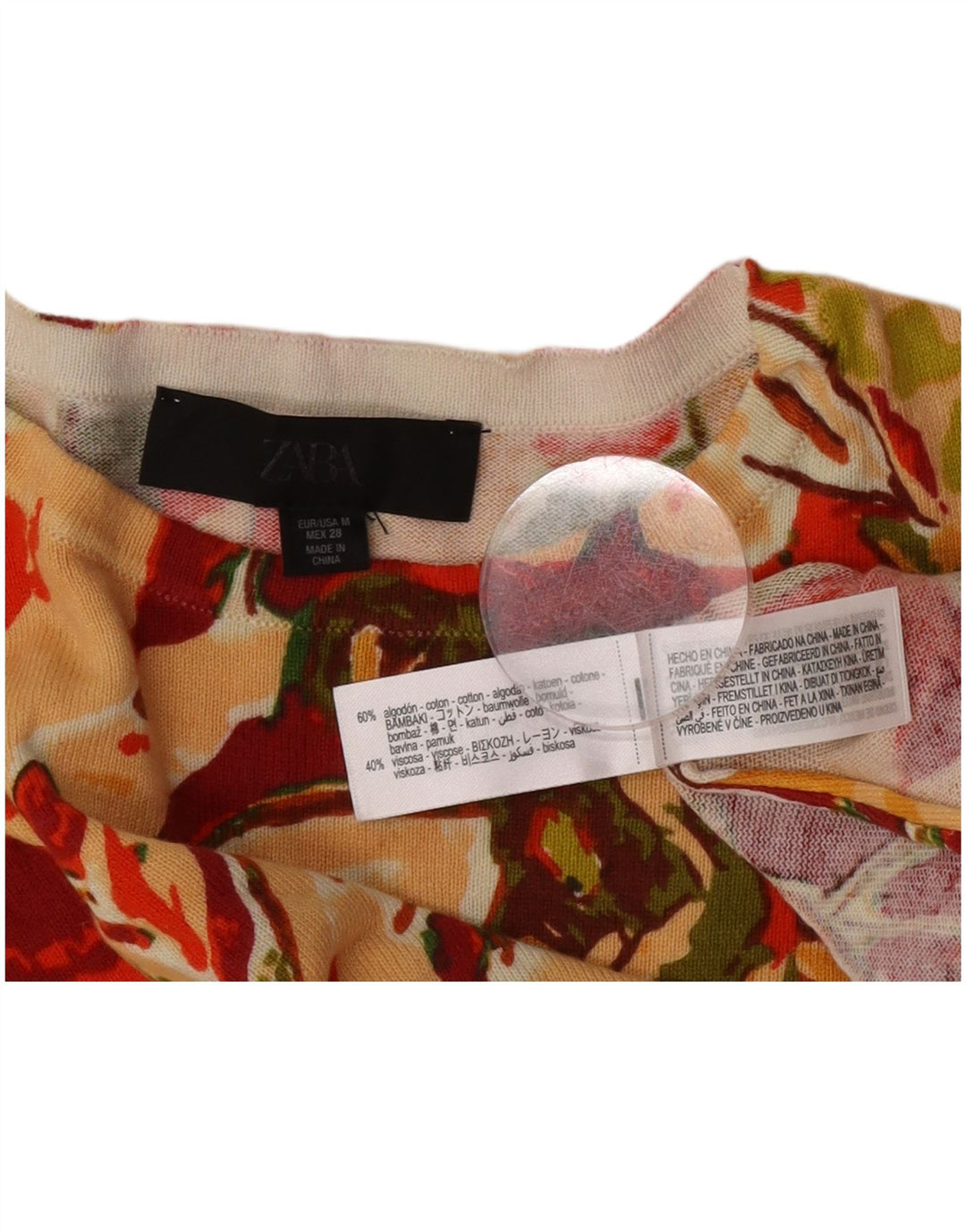Zara Womens Crop Top Long Sleeve UK 12 Medium Multicoloured Floral Cotton