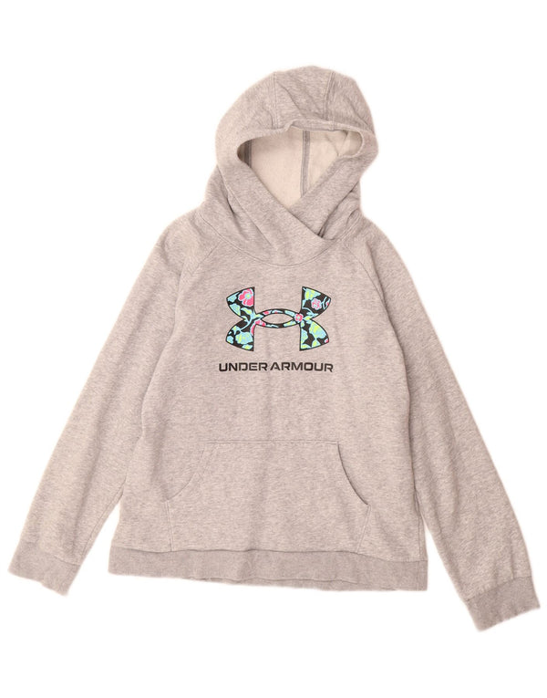 Under Armour Girls Graphic Hoodie Jumper 11-12 Years Large Grey Cotton