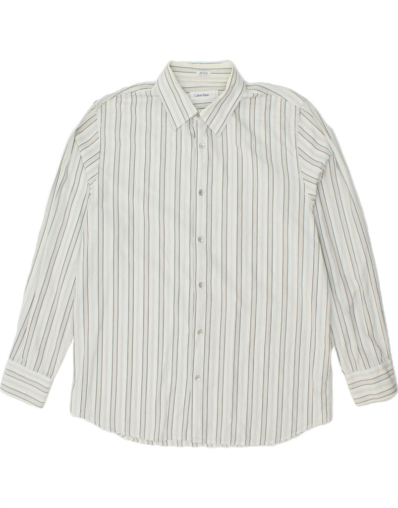 CALVIN KLEIN Mens Shirt Large Grey Striped Cotton | Vintage Calvin Klein | Thrift | Second-Hand Calvin Klein | Used Clothing | Messina Hembry 