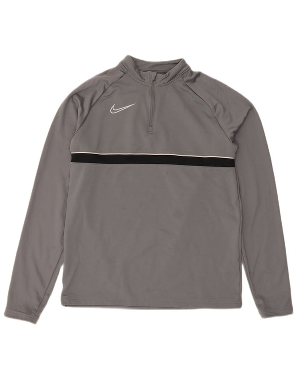 Nike Boys Dri Fit Top Long Sleeve 13-14 Years XL Grey Striped Sports