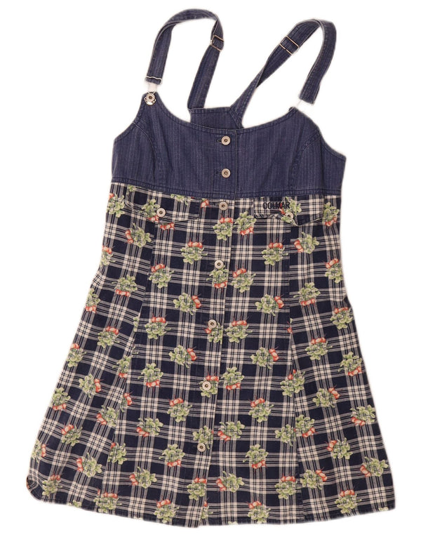 Colmar Womens Mini Dungaree Dress UK 12 Medium Navy Blue Check Cotton