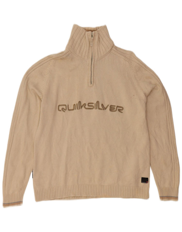 QUIKSILVER Mens Graphic Zip Neck Jumper Sweater XL Beige Cotton