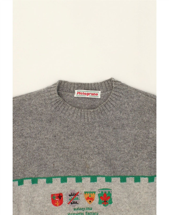 VINTAGE Boys Graphic Crew Neck Jumper Sweater 15-16 Years Grey Geometric | Vintage Vintage | Thrift | Second-Hand Vintage | Used Clothing | Messina Hembry 