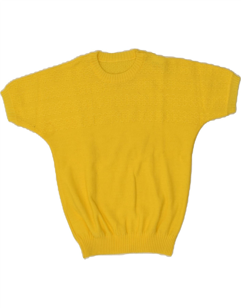 VINTAGE Womens Short Sleeve Crew Neck Jumper Sweater UK 12 Medium Yellow | Vintage Vintage | Thrift | Second-Hand Vintage | Used Clothing | Messina Hembry 