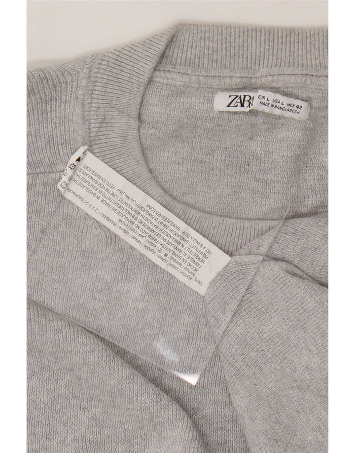 Zara Mens Crew Neck Jumper Sweater Large Grey Cotton