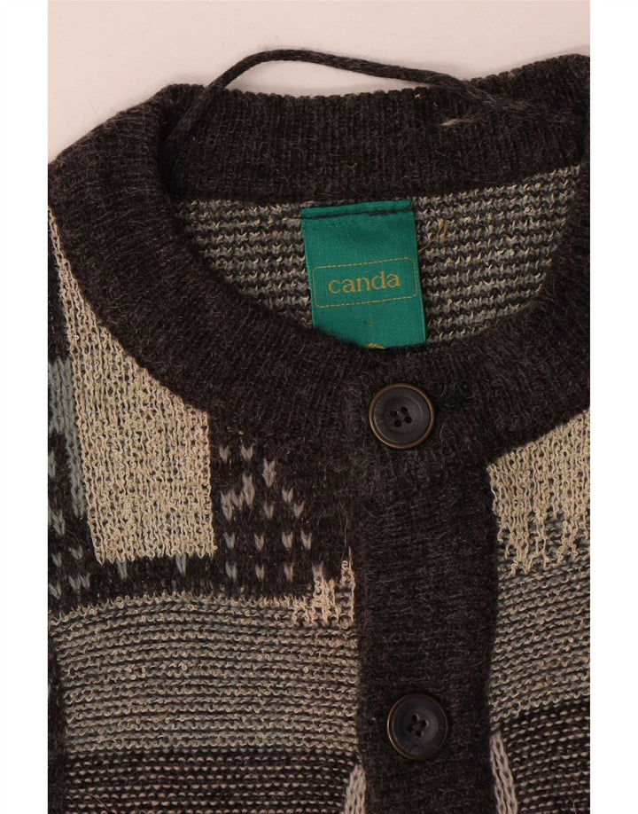 Canda Mens Cardigan Sweater Small Grey Geometric Acrylic