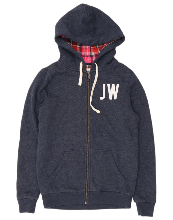 Jack Wills Womens Graphic Zip Hoodie Sweater UK 8 Small Navy Blue Cotton