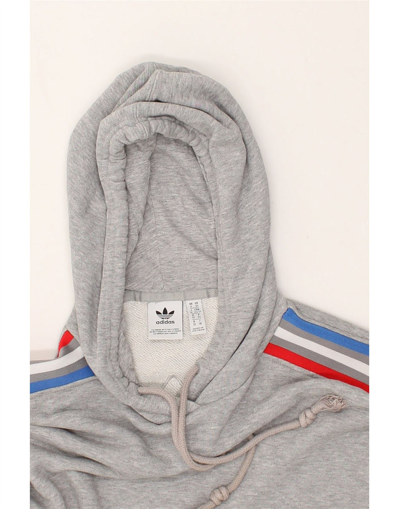 ADIDAS Womens Crop Graphic Hoodie Jumper UK 6 XS Grey Cotton | Vintage Adidas | Thrift | Second-Hand Adidas | Used Clothing | Messina Hembry 