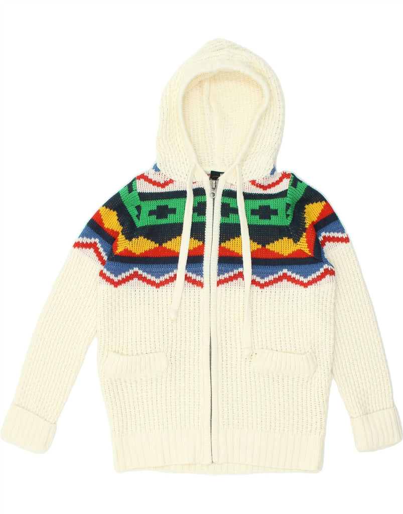 FISHBONE Mens Hooded Cardigan Sweater XS White Fair Isle | Vintage Fishbone | Thrift | Second-Hand Fishbone | Used Clothing | Messina Hembry 