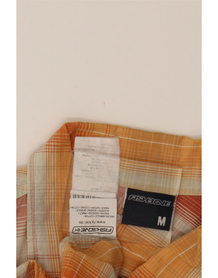 FISHBONE Mens Graphic Short Sleeve Shirt Medium Orange Check Cotton Vintage Fishbone and Second-Hand Fishbone from Messina Hembry 