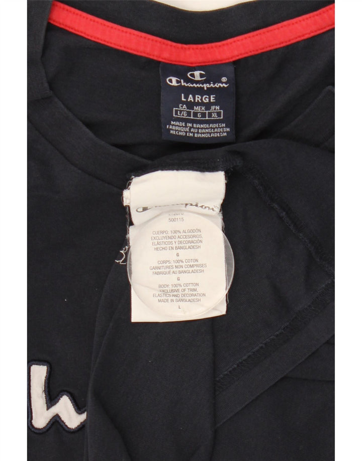 Champion Mens Graphic T-Shirt Top Large Navy Blue Cotton