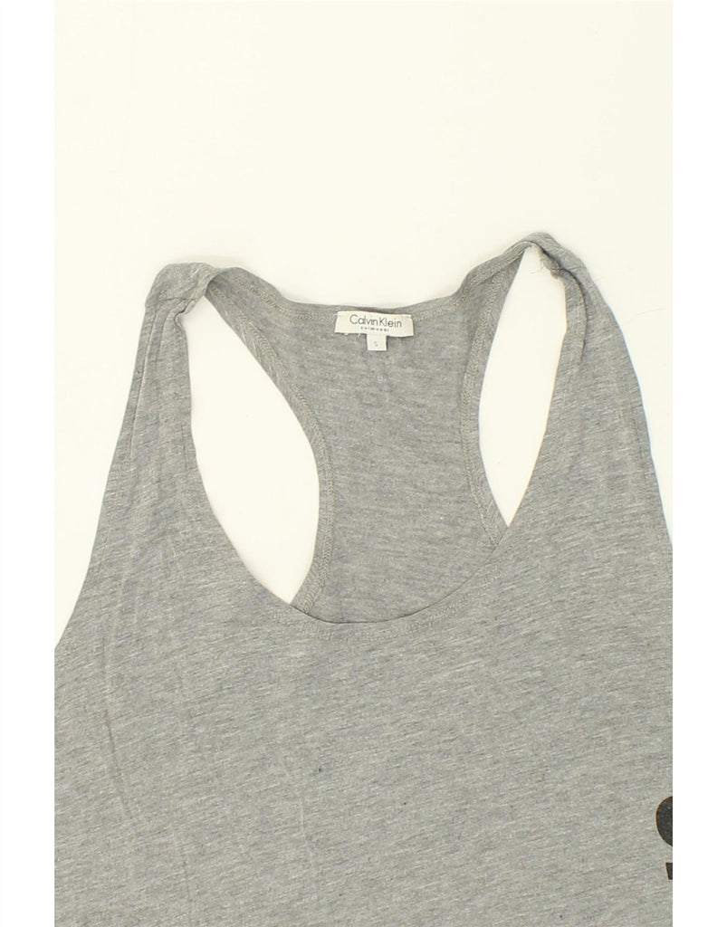 CALVIN KLEIN Womens Graphic Vest Top UK 10 Small Grey Cotton Vintage Calvin Klein and Second-Hand Calvin Klein from Messina Hembry 