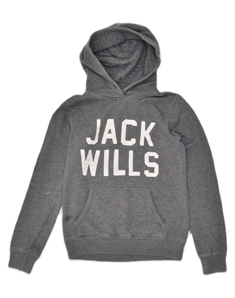 JACK WILLS Womens Graphic Hoodie Jumper UK 8 Small Grey Cotton | Vintage Jack Wills | Thrift | Second-Hand Jack Wills | Used Clothing | Messina Hembry 