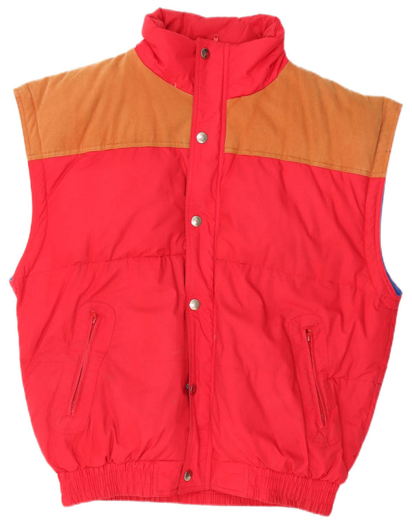 Vintage Mens Loose Fit Padded Gilet UK 38 Medium Red Colourblock