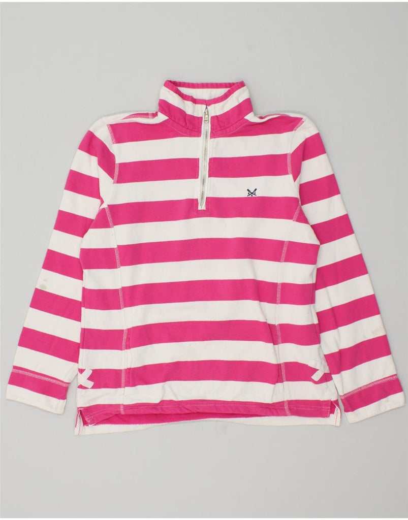 CREW CLOTHING Womens Zip Neck Sweatshirt Jumper UK 12 Medium Pink Striped | Vintage Crew Clothing | Thrift | Second-Hand Crew Clothing | Used Clothing | Messina Hembry 