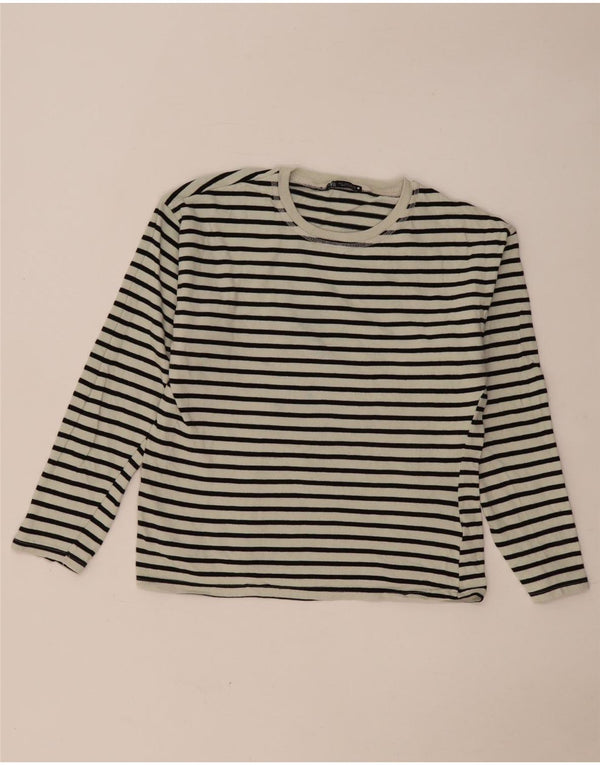 Zara Womens Top Long Sleeve UK 10 Small White Striped