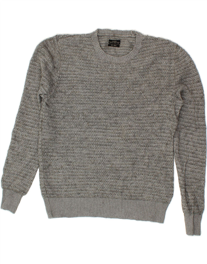 ALL SAINTS Mens Crew Neck Jumper Sweater Small Grey Striped Wool Vintage All Saints and Second-Hand All Saints from Messina Hembry 