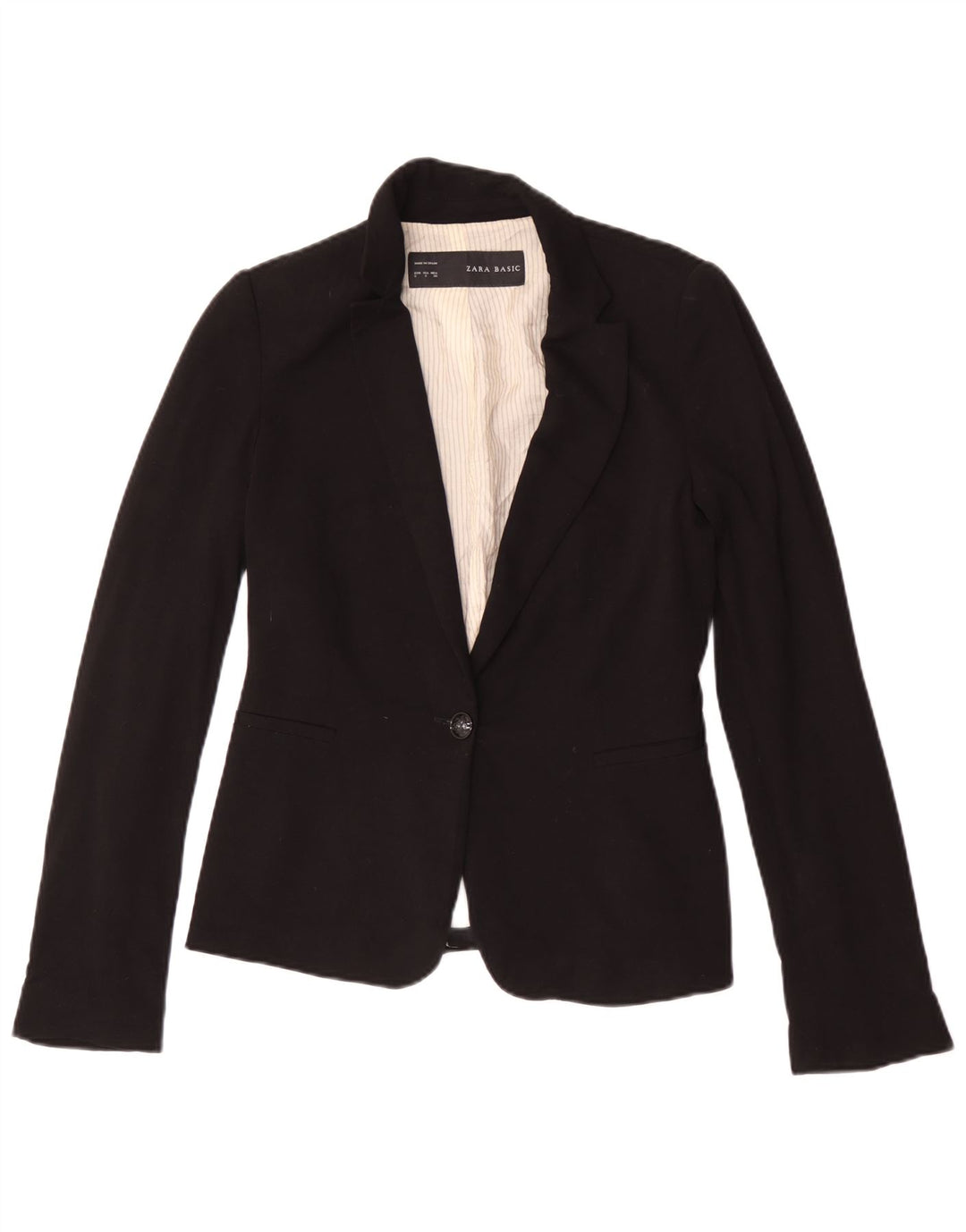 Zara Womens 1 Button Blazer Jacket UK 10 Small Black Viscose