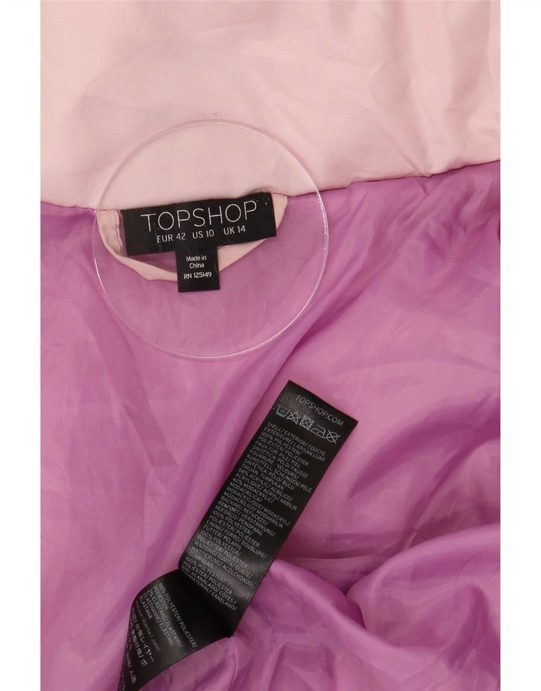 Topshop Womens Oversized Hooded Padded Jacket UK 14 Large Pink Polyester