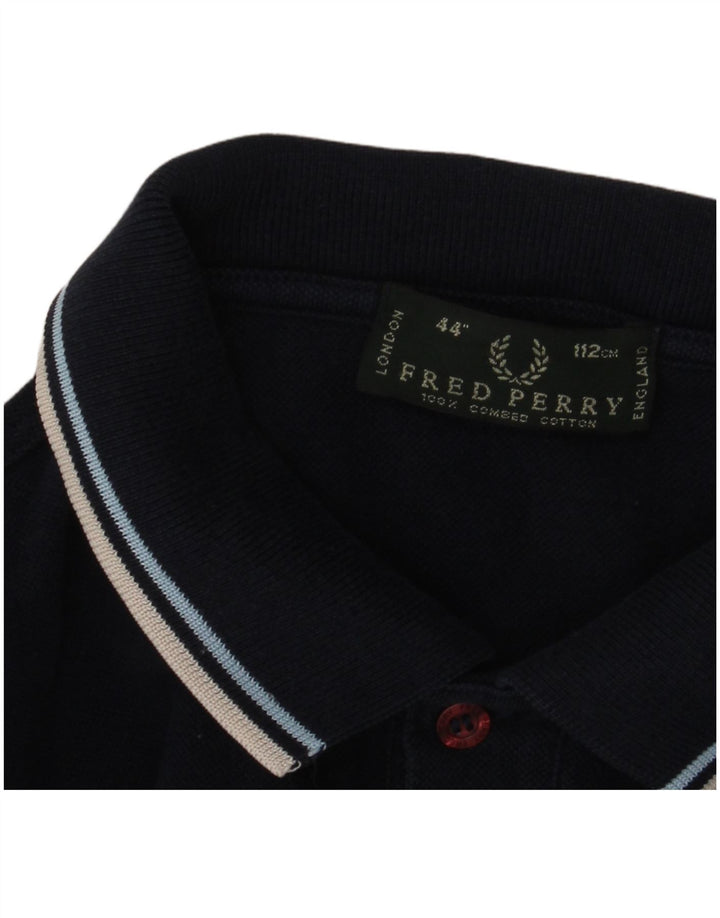 Fred Perry Mens Long Sleeve Polo Shirt Medium Navy Blue Cotton
