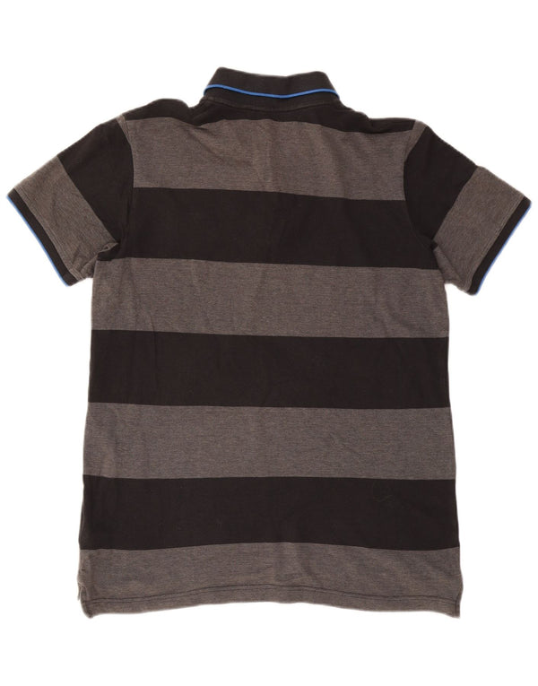 Reebok Mens Rugby Polo Shirt Large Grey Striped Cotton