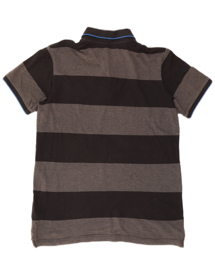 Reebok Mens Rugby Polo Shirt Large Grey Striped Cotton