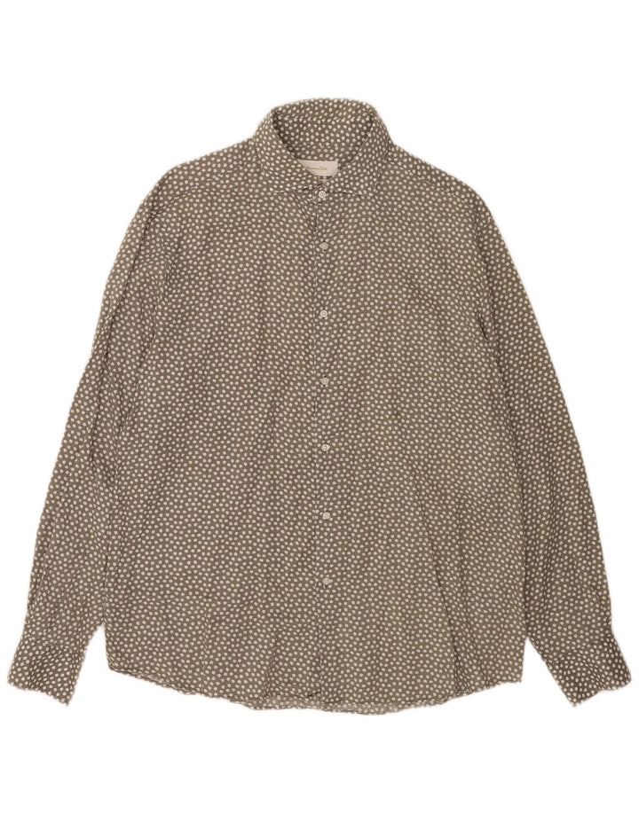 Massimo Dutti Mens Shirt XL Grey Floral Linen