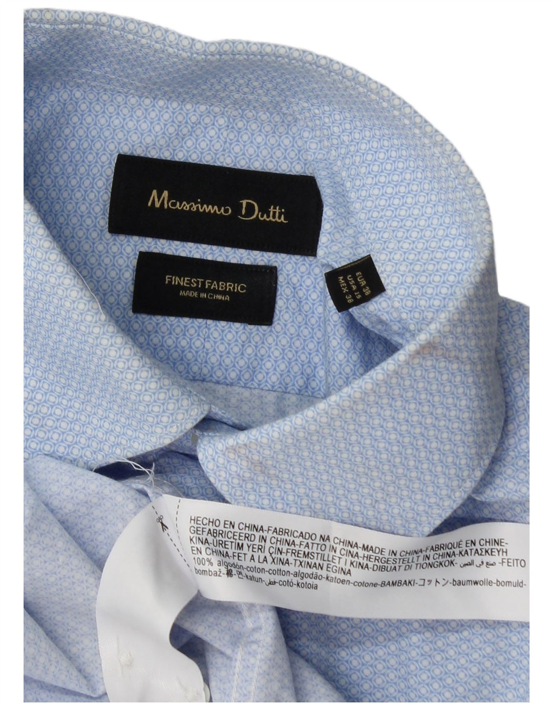Massimo Dutti Mens Shirt Size 38 15 Medium Blue Geometric Cotton