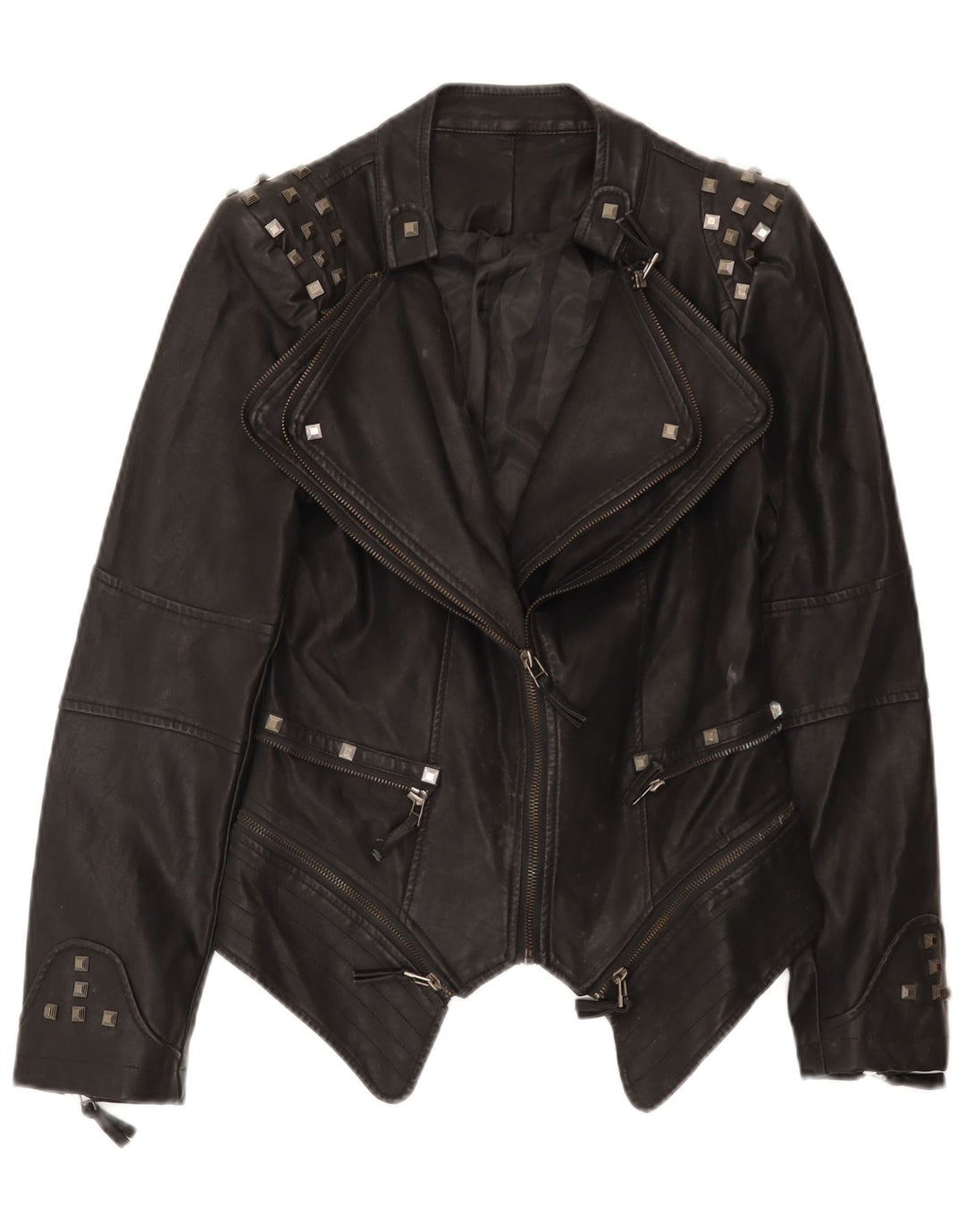 Vintage Womens Leather Biker Jacket UK 10 Small Black