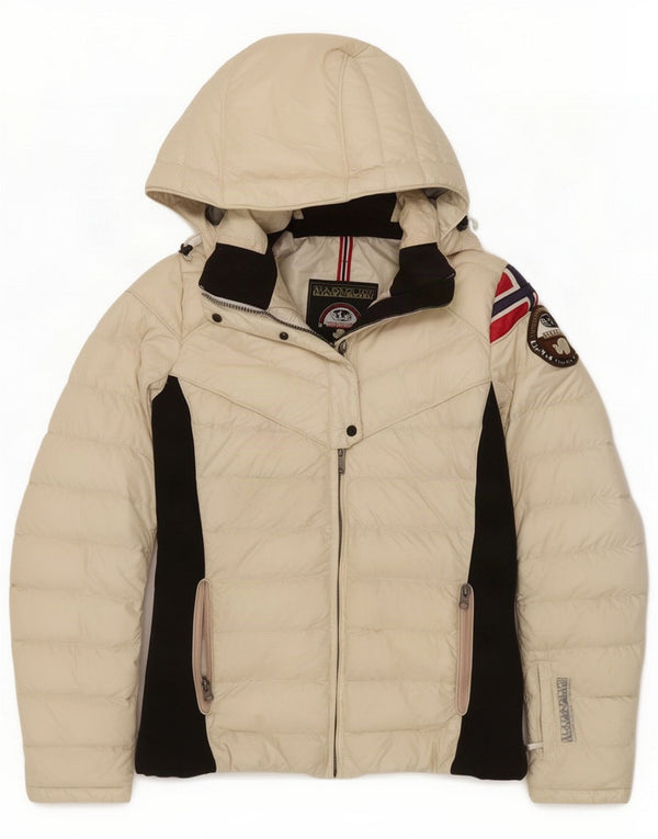 Napapijri Womens Hooded Padded Jacket UK 14 Medium White Colourblock
