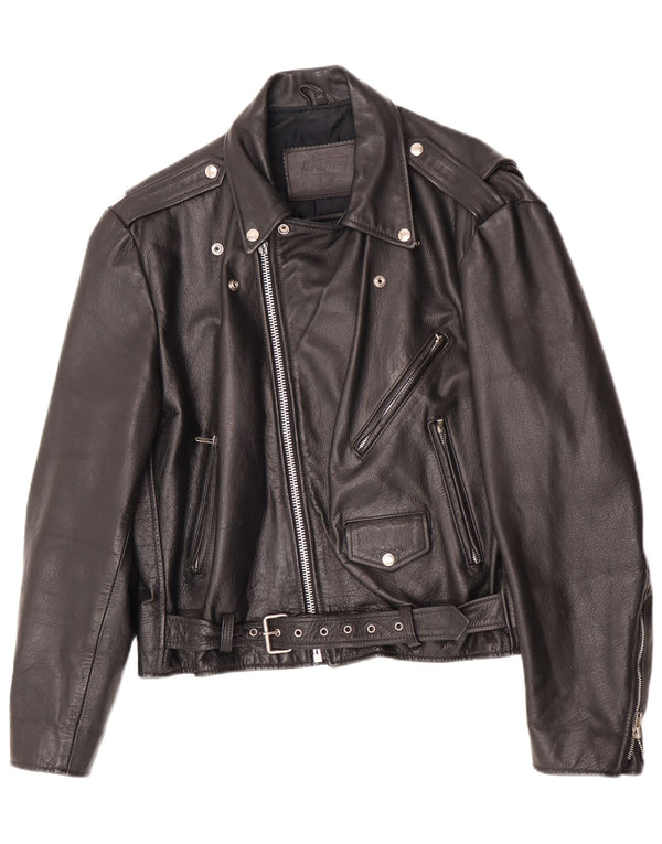 Louis Mens Leather Biker Jacket EU 50 Large Black Leather
