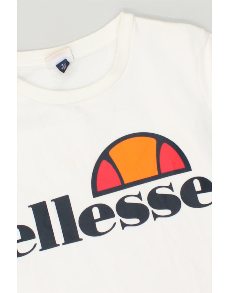 ELLESSE Womens Graphic Sweatshirt Jumper UK 8 Small White Cotton | Vintage Ellesse | Thrift | Second-Hand Ellesse | Used Clothing | Messina Hembry 