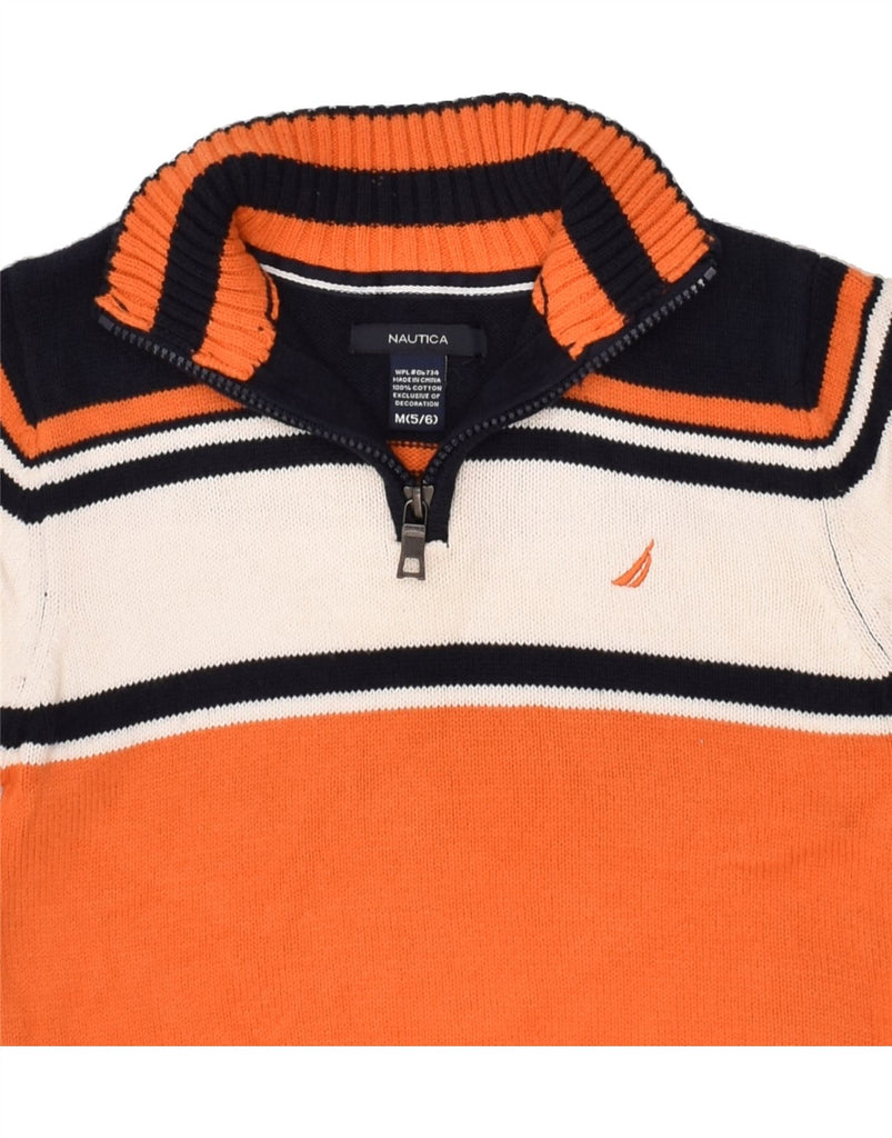 NAUTICA Boys Zip Neck Jumper Sweater 5-6 Years Medium Orange Colourblock | Vintage Nautica | Thrift | Second-Hand Nautica | Used Clothing | Messina Hembry 