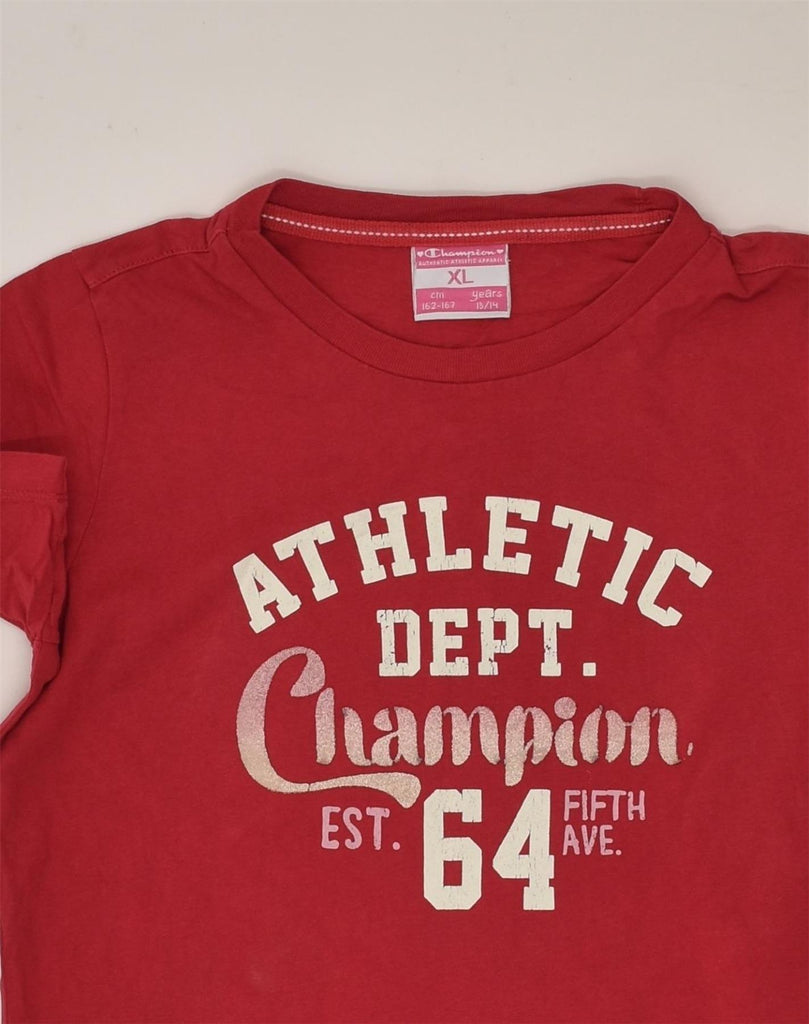 CHAMPION Girls Graphic T-Shirt Top 13-14 Years XL Red | Vintage Champion | Thrift | Second-Hand Champion | Used Clothing | Messina Hembry 