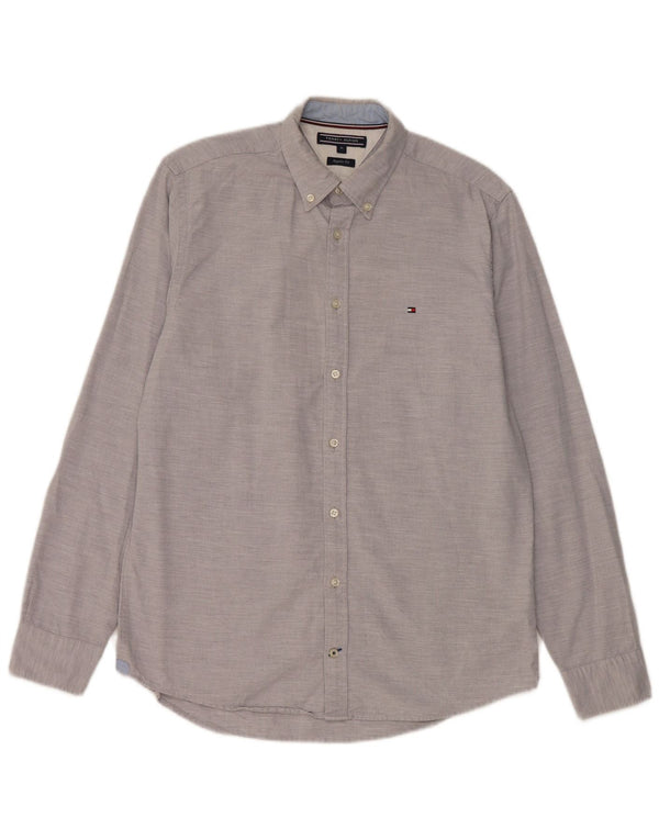 Tommy Hilfiger Mens Regular Fit Shirt Medium Grey Flecked Cotton