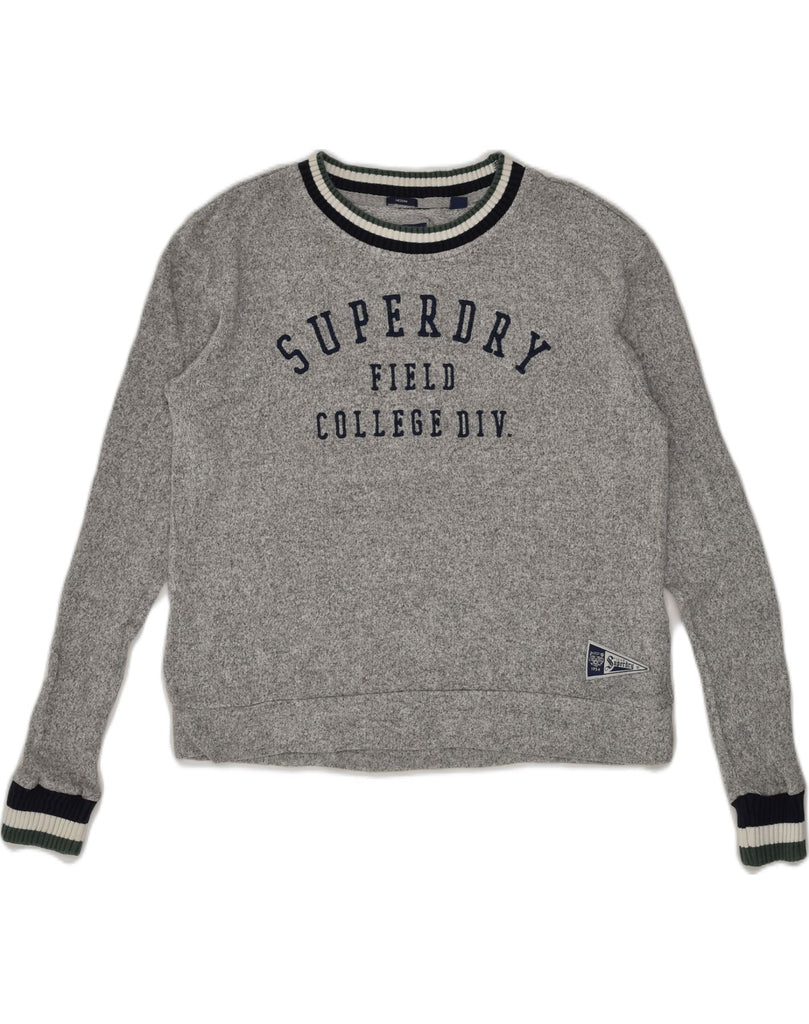 SUPERDRY Womens Graphic Crew Neck Jumper Sweater UK 14 Medium Grey Viscose | Vintage Superdry | Thrift | Second-Hand Superdry | Used Clothing | Messina Hembry 