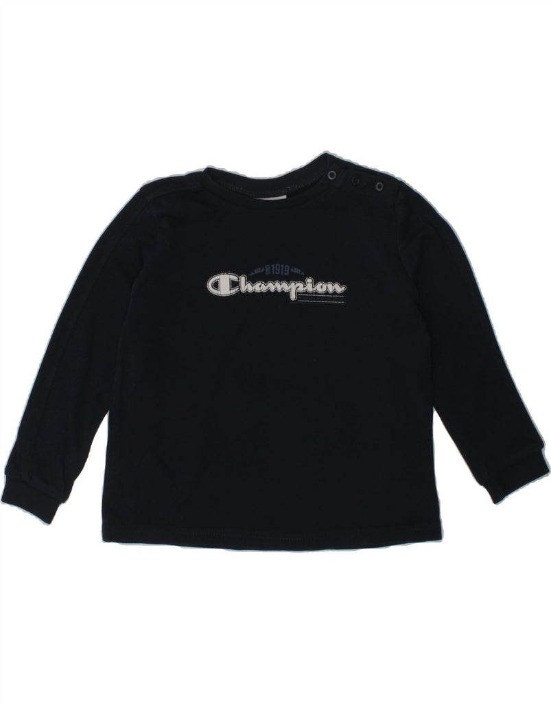 CHAMPION Girls Graphic Top Long Sleeve 2-3 Years XL Navy Blue Cotton | Vintage Champion | Thrift | Second-Hand Champion | Used Clothing | Messina Hembry 