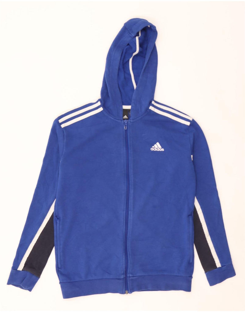 ADIDAS Boys Zip Hoodie Sweater 13-14 Years Blue Colourblock Cotton Vintage Adidas and Second-Hand Adidas from Messina Hembry 