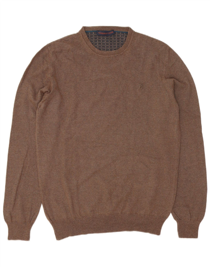 Trussardi Jeans Mens Crew Neck Jumper Sweater Medium Brown