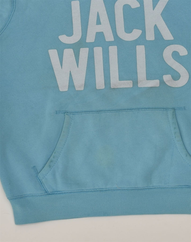 JACK WILLS Womens Graphic Hoodie Jumper UK 12 Medium Blue Cotton | Vintage Jack Wills | Thrift | Second-Hand Jack Wills | Used Clothing | Messina Hembry 