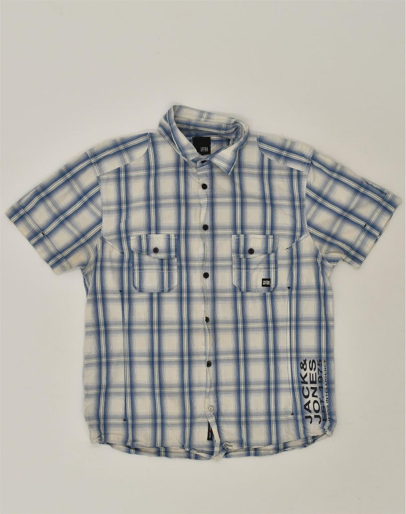 JACK & JONES Mens Short Sleeve Shirt Large Blue Check Cotton | Vintage Jack & Jones | Thrift | Second-Hand Jack & Jones | Used Clothing | Messina Hembry 