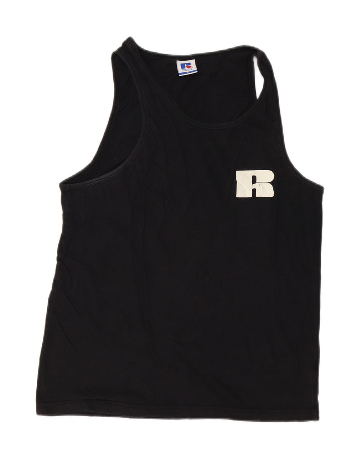 RUSSELL ATHLETIC Mens Graphic Vest Top Small Black Cotton
