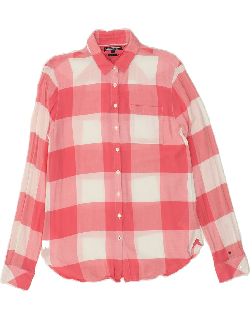 TOMMY HILFIGER Womens Regular Fit Shirt US 4 Small Pink Gingham Viscose | Vintage Tommy Hilfiger | Thrift | Second-Hand Tommy Hilfiger | Used Clothing | Messina Hembry 