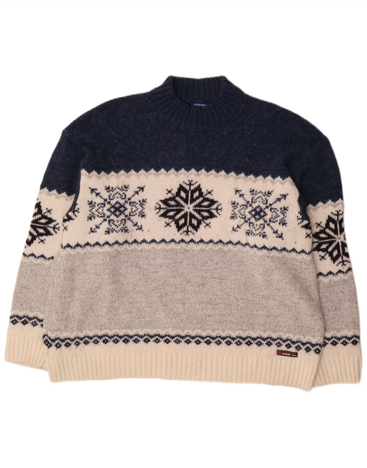 Campagnolo Mens Turtle Neck Jumper Sweater XL Multicoloured Fair Isle Wool